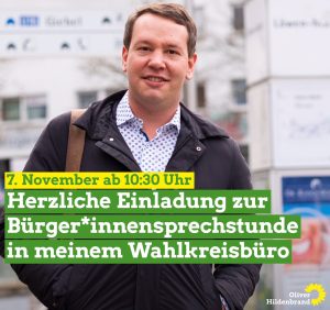 Sprechstunde mit Oliver Hildenbrand, Landtagsabgeordneter von BÜNDNIS 90/DIE GRÜNEN